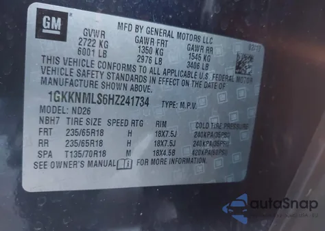 2017 GMC Acadia Slt-1 from USA, damaged, VIN 1GKKNMLS6HZ241734